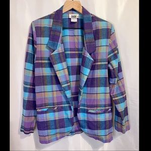 Vintage 80’s Lucia Teal Plaid Lightweight Blazer - Size 10